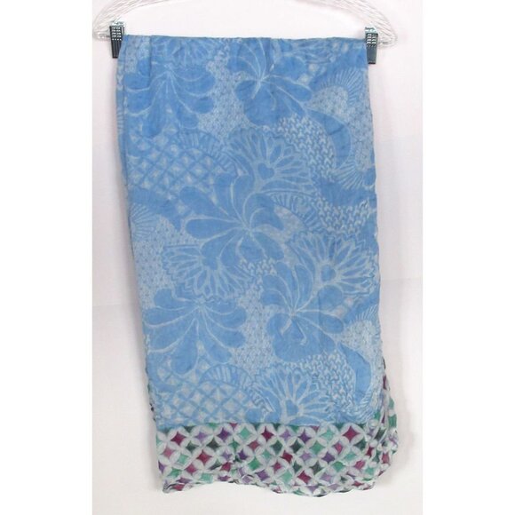 Vivante by VSA Women Scarf/Wrap Blue Floral/Geometric Crinkled Gauze Oversized - Picture 2 of 12